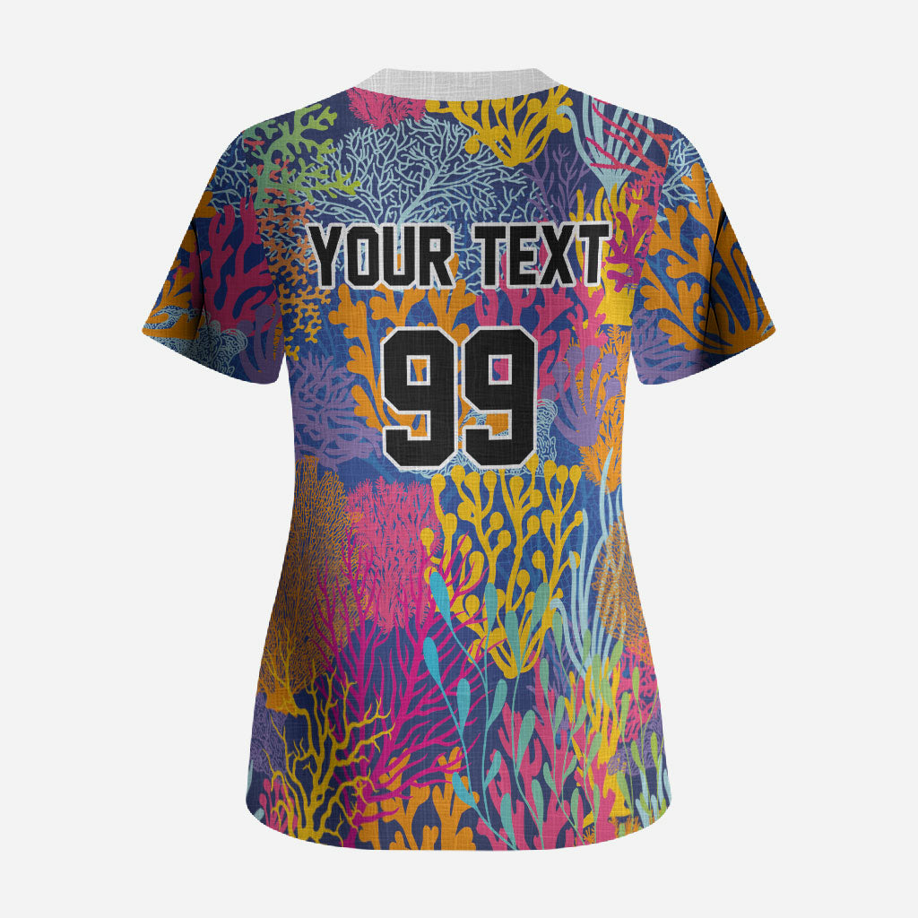 Custom Fijian Rugby Scrub Top Colorful Coral Reef Pre Match Design LT03 - Polynesian Pride