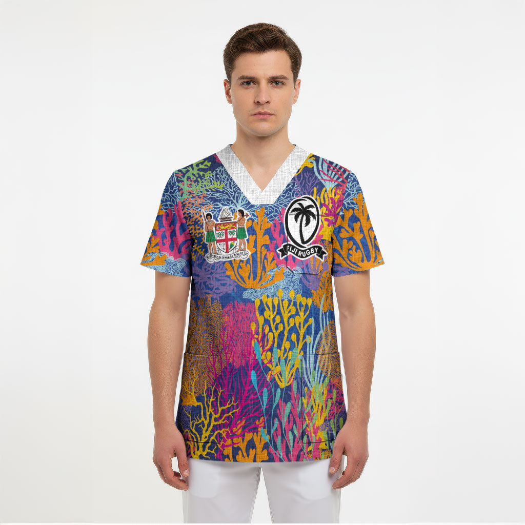 Custom Fijian Rugby Scrub Top Colorful Coral Reef Pre Match Design LT03 - Polynesian Pride