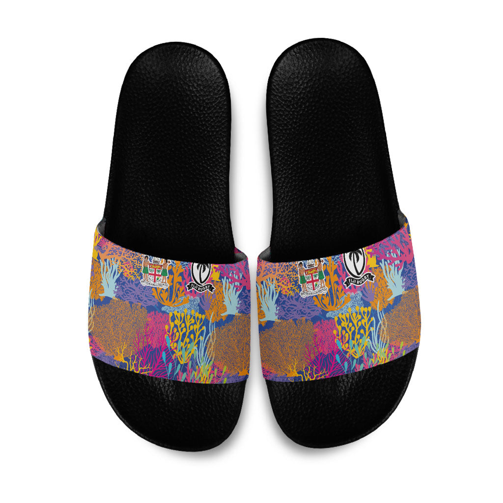 Fijian Rugby Slide Sandals Colorful Coral Reef Pre Match Design LT03 Multicolor - Polynesian Pride