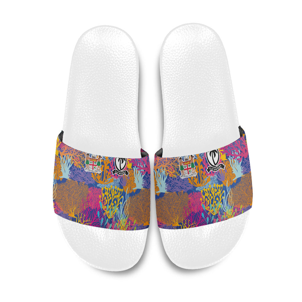 Fijian Rugby Slide Sandals Colorful Coral Reef Pre Match Design LT03 Multicolor - Polynesian Pride