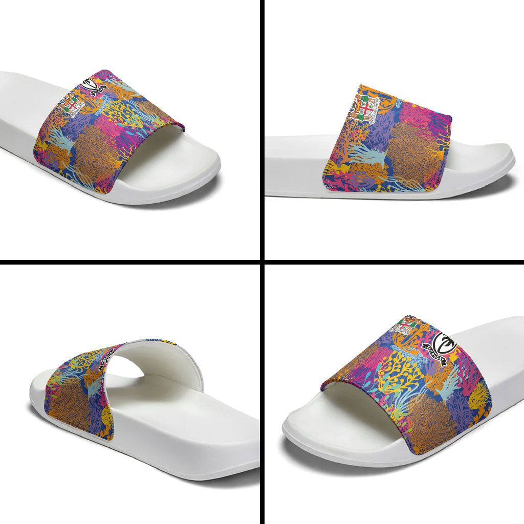 Fijian Rugby Slide Sandals Colorful Coral Reef Pre Match Design LT03 - Polynesian Pride