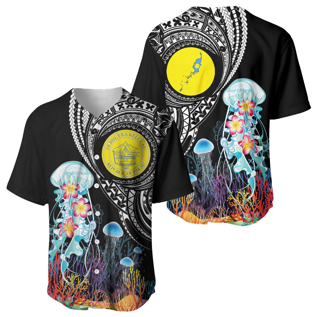 Palau Jellyfish Baseball Jersey Coral Reef with Polynesian Pattern LT03 - Polynesian Pride