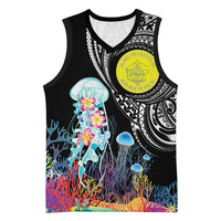 Palau Jellyfish Basketball Jersey Coral Reef with Polynesian Pattern LT03 Unisex Black - Polynesian Pride