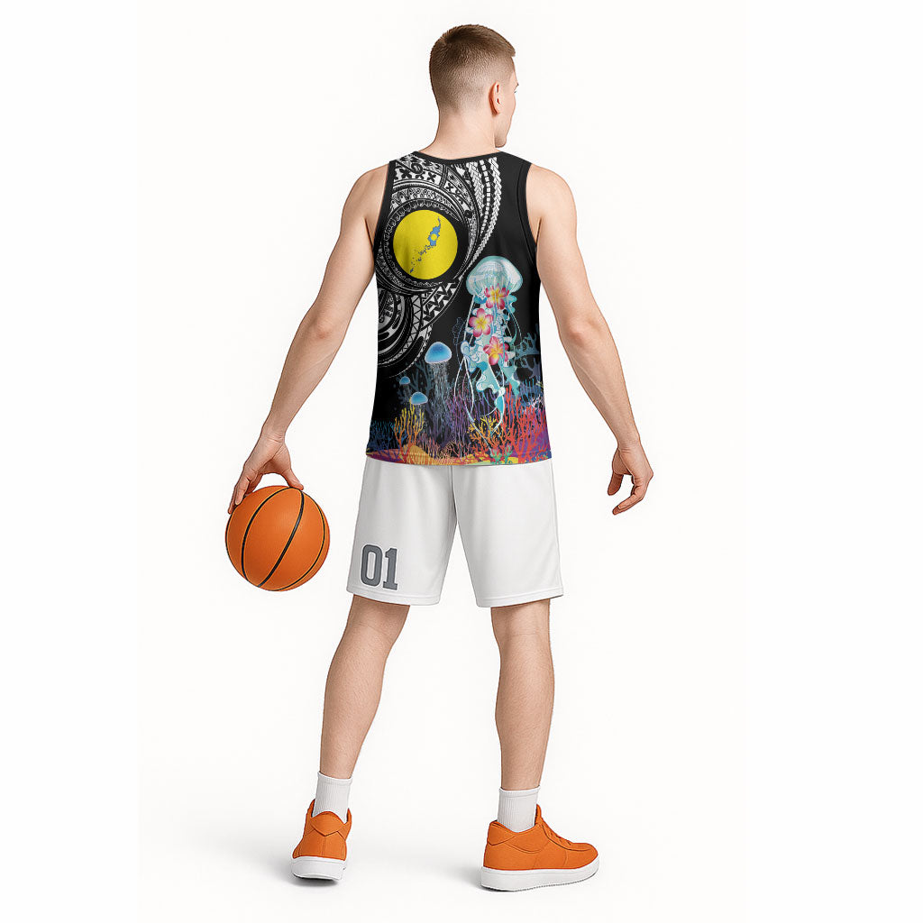 Palau Jellyfish Basketball Jersey Coral Reef with Polynesian Pattern LT03 - Polynesian Pride