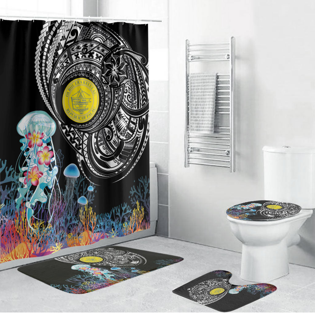 Palau Jellyfish Bathroom Set Coral Reef with Polynesian Pattern LT03 Bathroom Set (4 pcs) Black - Polynesian Pride