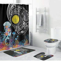 Palau Jellyfish Bathroom Set Coral Reef with Polynesian Pattern LT03 Bathroom Set (4 pcs) Black - Polynesian Pride