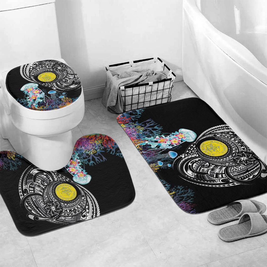 Palau Jellyfish Bathroom Set Coral Reef with Polynesian Pattern LT03 Mat Set Only (3 pcs) One Size Black - Polynesian Pride