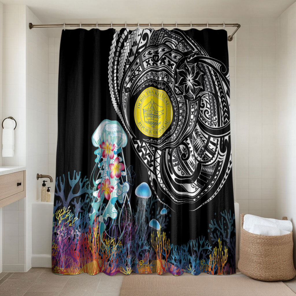 Palau Jellyfish Bathroom Set Coral Reef with Polynesian Pattern LT03 Shower Curtain Only Black - Polynesian Pride