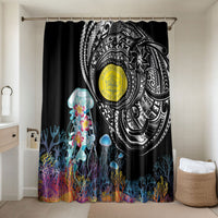Palau Jellyfish Bathroom Set Coral Reef with Polynesian Pattern LT03 Shower Curtain Only Black - Polynesian Pride
