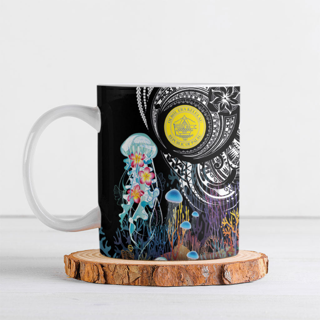 Palau Jellyfish Ceramic Mug Coral Reef with Polynesian Pattern LT03 Black - Polynesian Pride
