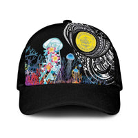Palau Jellyfish Classic Cap Coral Reef with Polynesian Pattern LT03 Universal Fit Black - Polynesian Pride