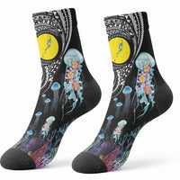 Palau Jellyfish Crew Socks Coral Reef with Polynesian Pattern LT03 - Polynesian Pride