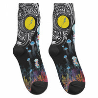Palau Jellyfish Crew Socks Coral Reef with Polynesian Pattern LT03 - Polynesian Pride