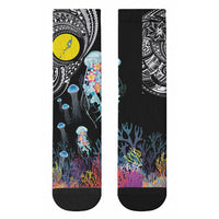 Palau Jellyfish Crew Socks Coral Reef with Polynesian Pattern LT03 - Polynesian Pride