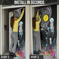 Palau Jellyfish Door Cover Coral Reef with Polynesian Pattern LT03 - Polynesian Pride