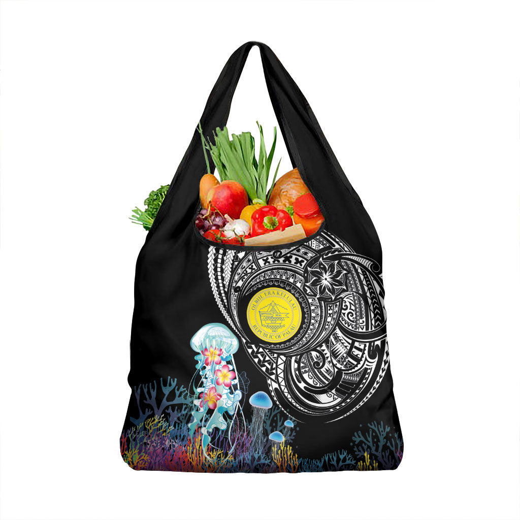 Palau Jellyfish Grocery Bag Coral Reef with Polynesian Pattern LT03 1-pack One Size Black - Polynesian Pride