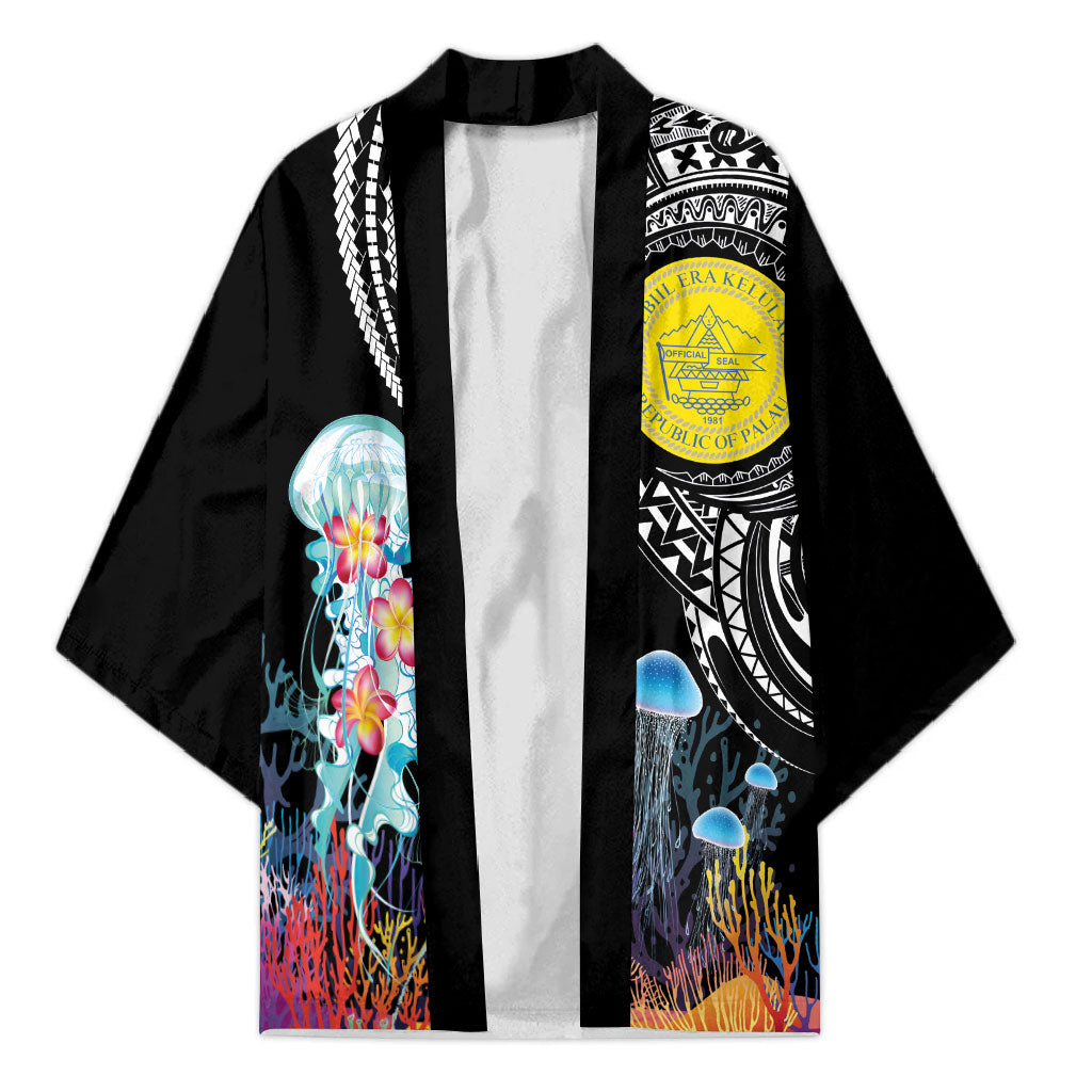 Palau Jellyfish Kimono Coral Reef with Polynesian Pattern LT03 Unisex Black - Polynesian Pride