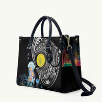 Palau Jellyfish Leather Bag Coral Reef with Polynesian Pattern LT03 Black - Polynesian Pride