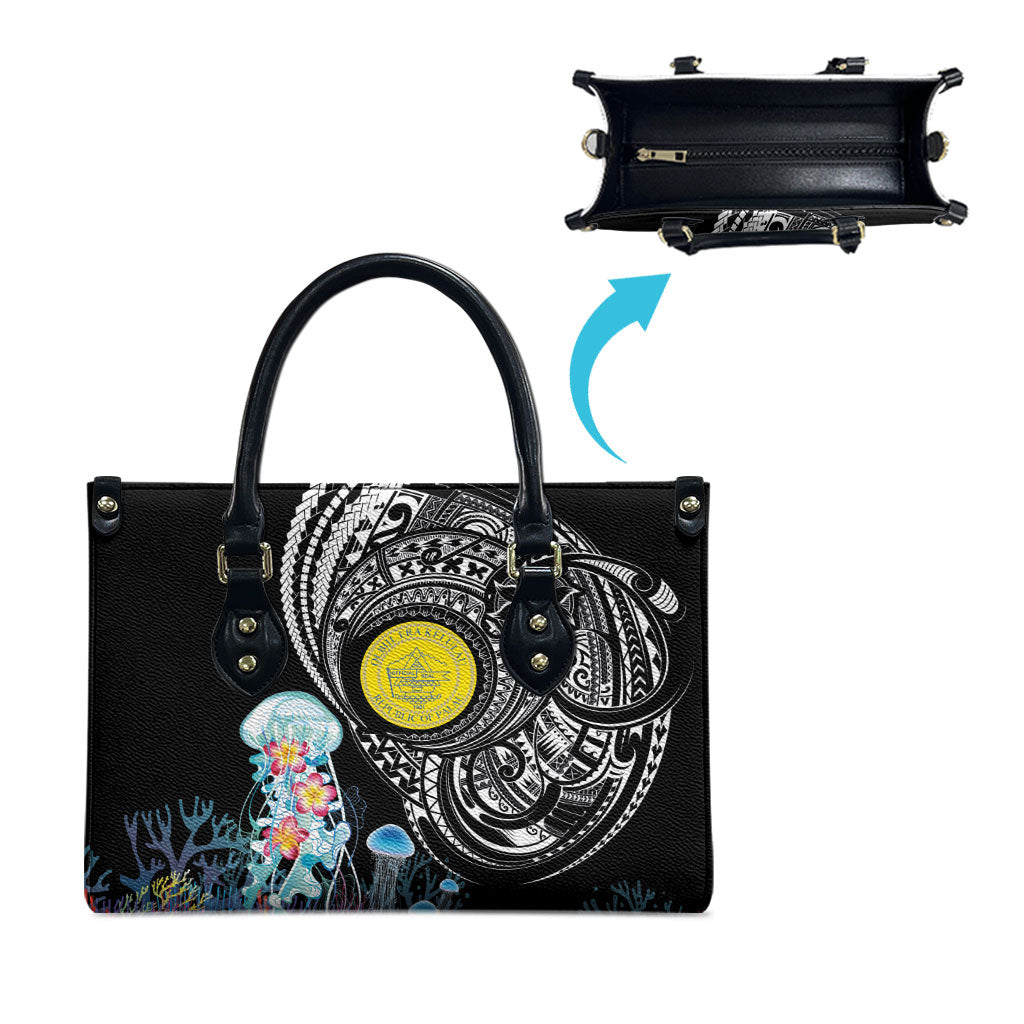 Palau Jellyfish Leather Bag Coral Reef with Polynesian Pattern LT03 - Polynesian Pride