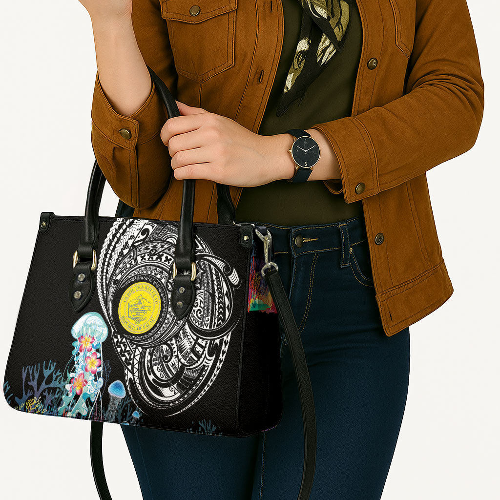 Palau Jellyfish Leather Bag Coral Reef with Polynesian Pattern LT03 - Polynesian Pride