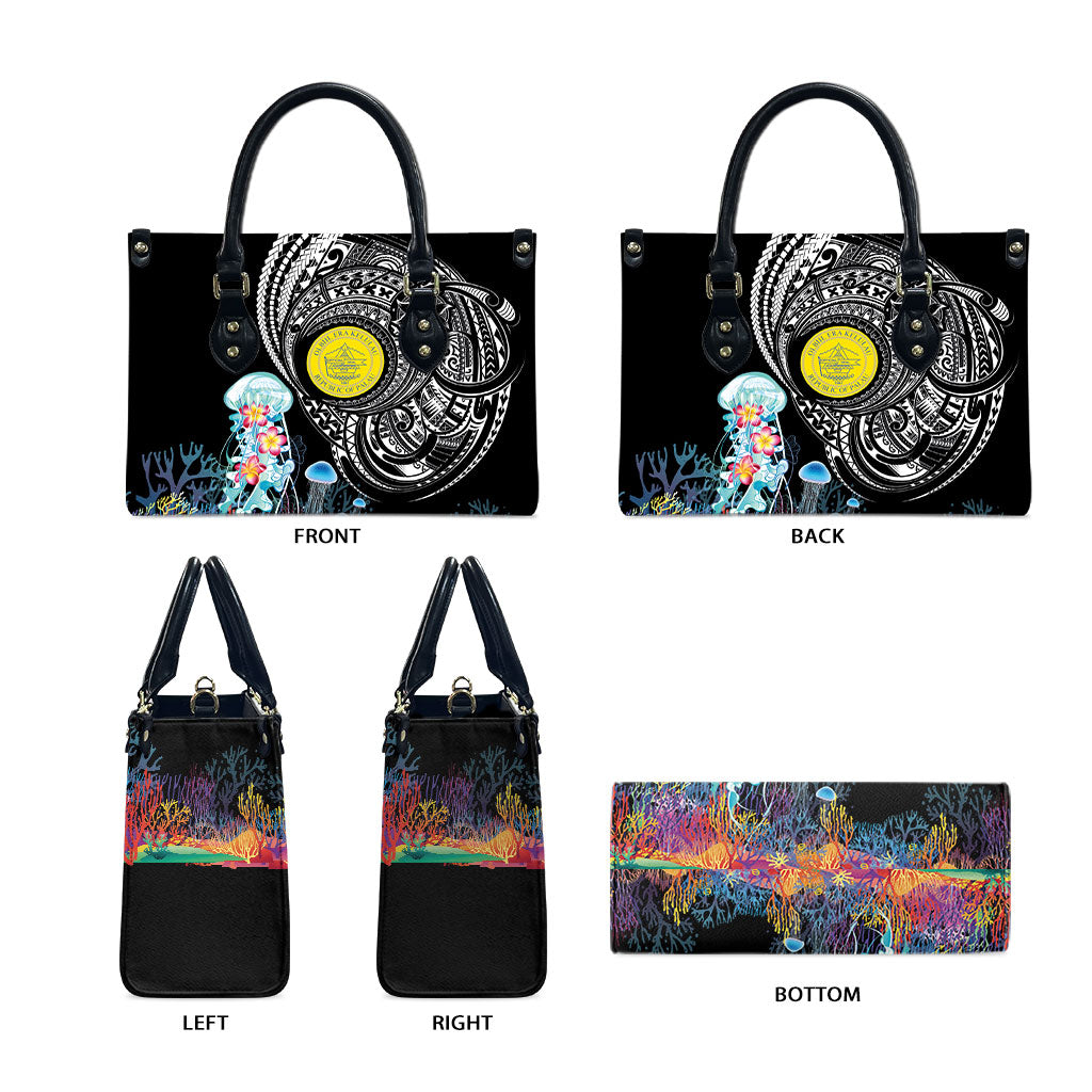 Palau Jellyfish Leather Bag Coral Reef with Polynesian Pattern LT03 - Polynesian Pride