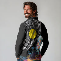 Palau Jellyfish Long Sleeve Polo Shirt Coral Reef with Polynesian Pattern LT03 - Polynesian Pride