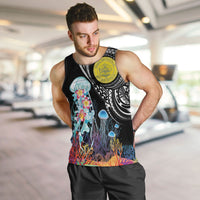 Palau Jellyfish Men Tank Top Coral Reef with Polynesian Pattern LT03 Black - Polynesian Pride