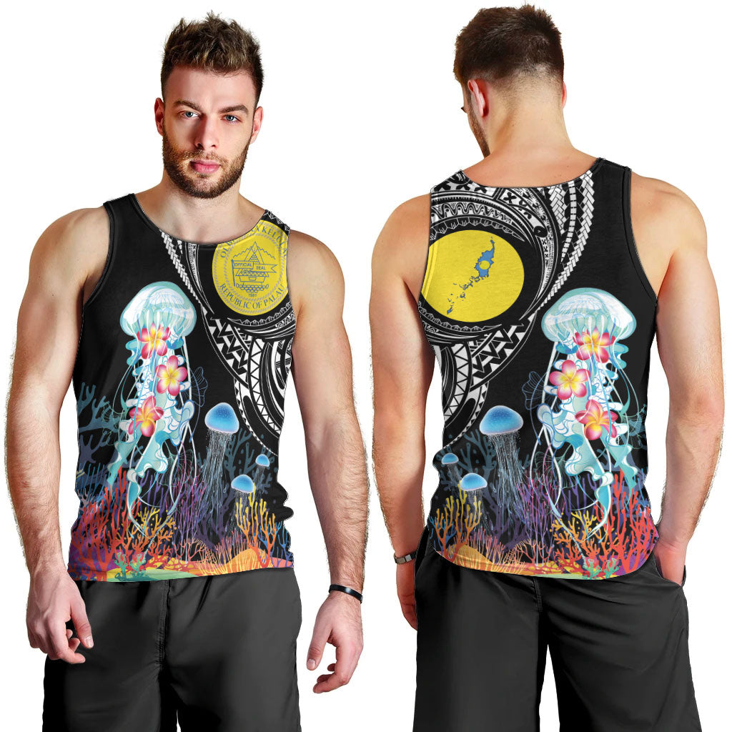 Palau Jellyfish Men Tank Top Coral Reef with Polynesian Pattern LT03 - Polynesian Pride