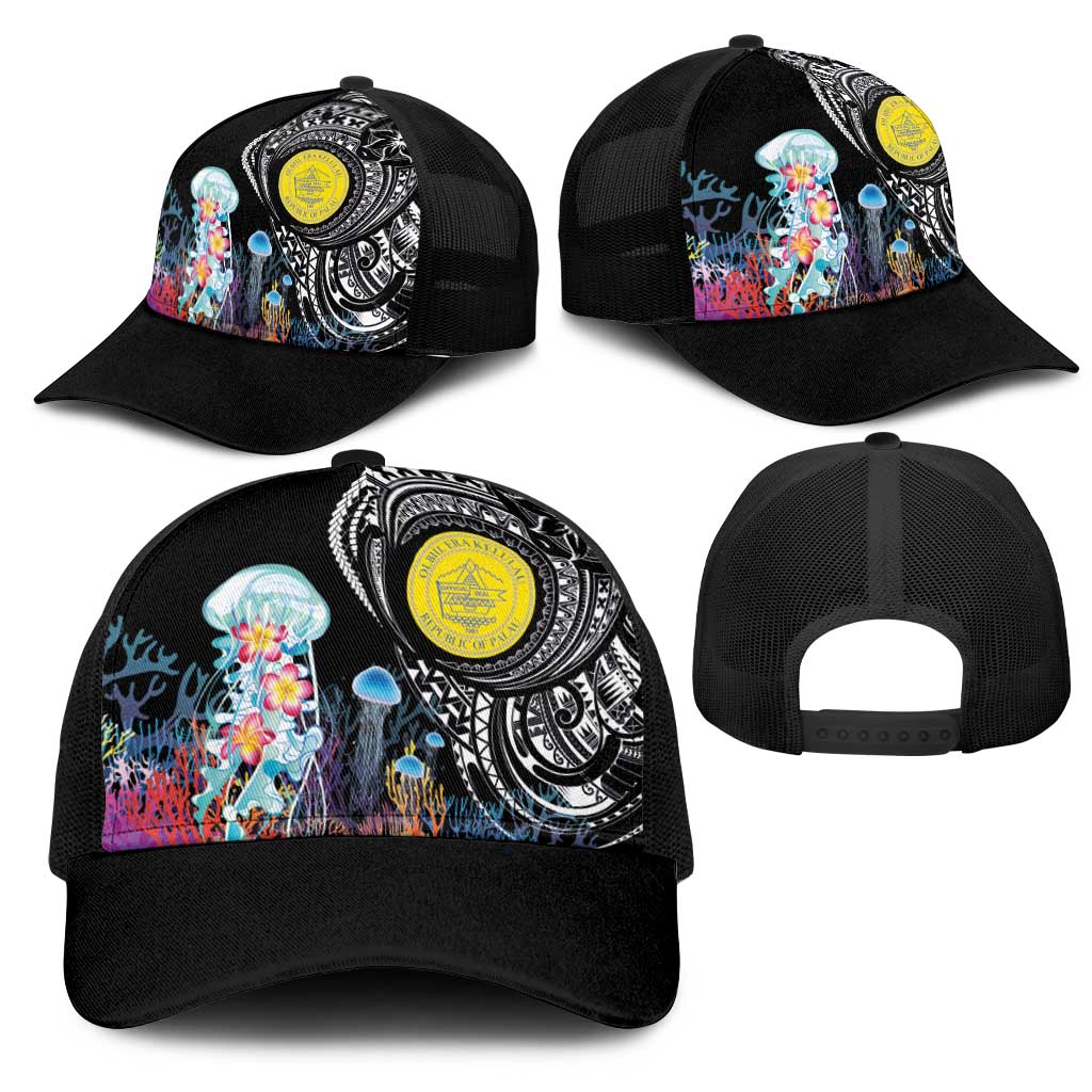 Palau Jellyfish Mesh Trucker Cap Coral Reef with Polynesian Pattern LT03 - Polynesian Pride