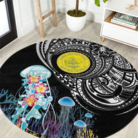 Palau Jellyfish Round Carpet Coral Reef with Polynesian Pattern LT03 Black - Polynesian Pride
