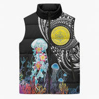 Palau Jellyfish Sleeveless Puffer Jacket Coral Reef with Polynesian Pattern LT03 Unisex Black - Polynesian Pride