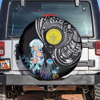 Palau Jellyfish Spare Tire Cover Coral Reef with Polynesian Pattern LT03 Black - Polynesian Pride