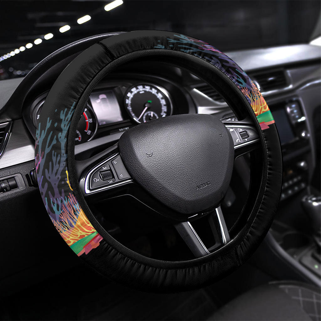 Palau Jellyfish Steering Wheel Cover Coral Reef with Polynesian Pattern LT03 Universal Fit Black - Polynesian Pride
