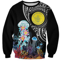 Palau Jellyfish Sweatshirt Coral Reef with Polynesian Pattern LT03 Unisex Black - Polynesian Pride
