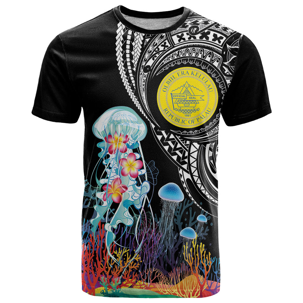 Palau Jellyfish T Shirt Coral Reef with Polynesian Pattern LT03 Black - Polynesian Pride