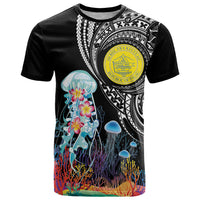 Palau Jellyfish T Shirt Coral Reef with Polynesian Pattern LT03 Black - Polynesian Pride