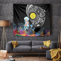 Palau Jellyfish Tapestry Coral Reef with Polynesian Pattern LT03 Black - Polynesian Pride