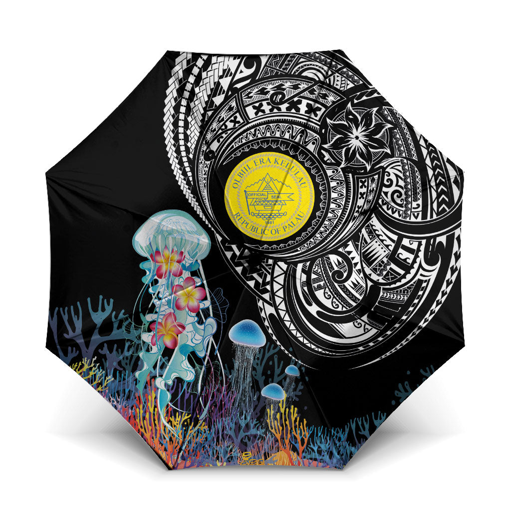 Palau Jellyfish Umbrella Coral Reef with Polynesian Pattern LT03 One Size Folded 11.42 inch Opened Diameter 37.4 inch Black - Polynesian Pride
