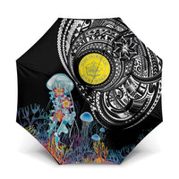 Palau Jellyfish Umbrella Coral Reef with Polynesian Pattern LT03 One Size Folded 11.42 inch Opened Diameter 37.4 inch Black - Polynesian Pride