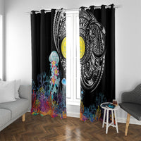Palau Jellyfish Window Curtain Coral Reef with Polynesian Pattern LT03 With Grommets Black - Polynesian Pride