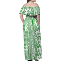 Hawaii Family Matching Off Shoulder Maxi Dress and Hawaiian Shirt Aloha Tropical Plants Tribal Pattern Green Version LT03 - Polynesian Pride