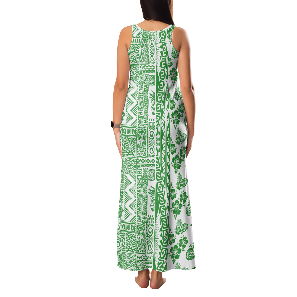 Hawaii Family Matching Tank Maxi Dress and Hawaiian Shirt Aloha Tropical Plants Tribal Pattern Green Version LT03 - Polynesian Pride