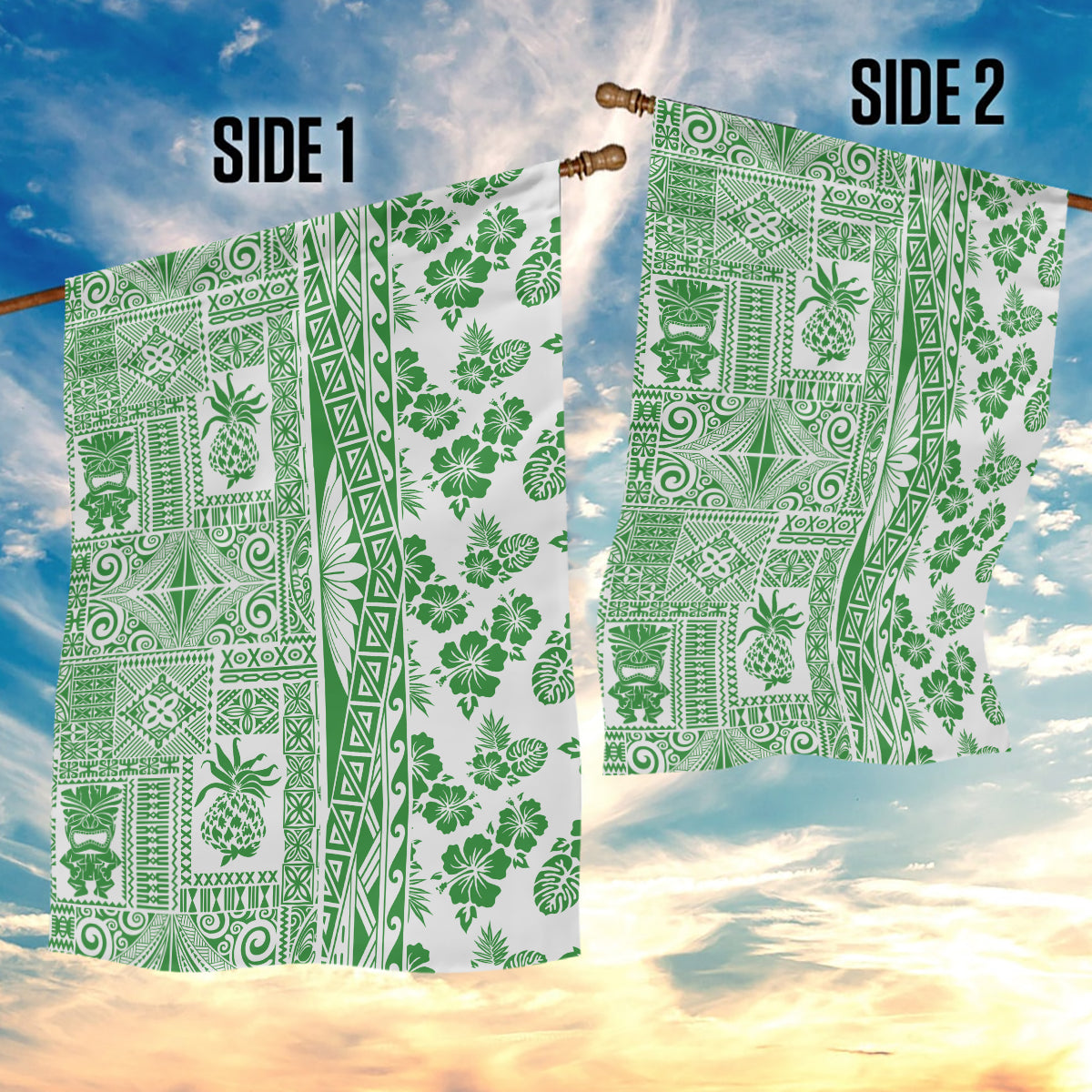 Hawaii Garden Flag Aloha Tropical Plants Tribal Pattern Green Version LT03 - Polynesian Pride