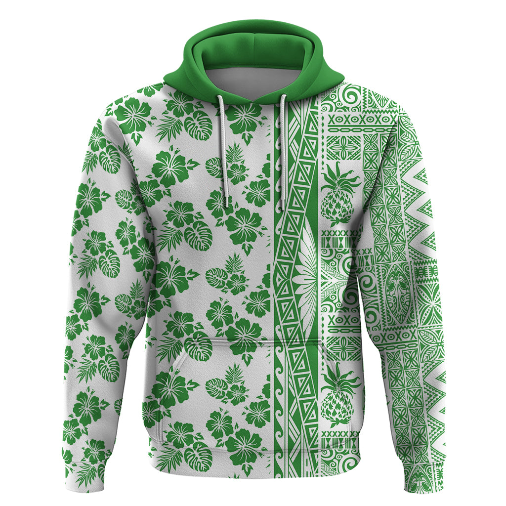 Hawaii Hoodie Aloha Tropical Plants Tribal Pattern Green Version LT03 Pullover Hoodie Green - Polynesian Pride