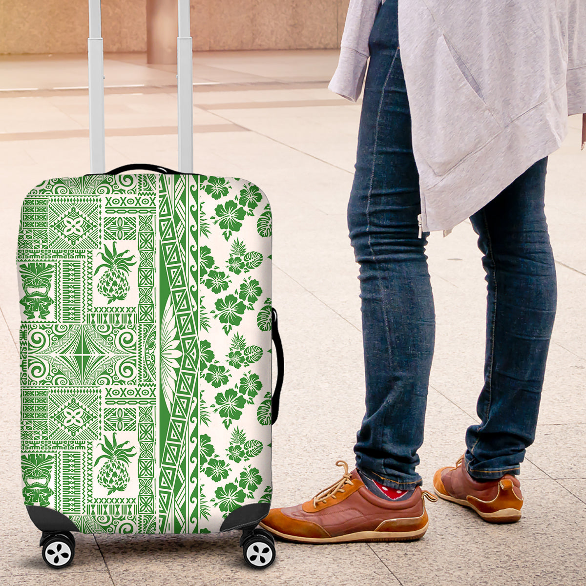 Hawaii Luggage Cover Aloha Tropical Plants Tribal Pattern Green Version LT03 Green - Polynesian Pride