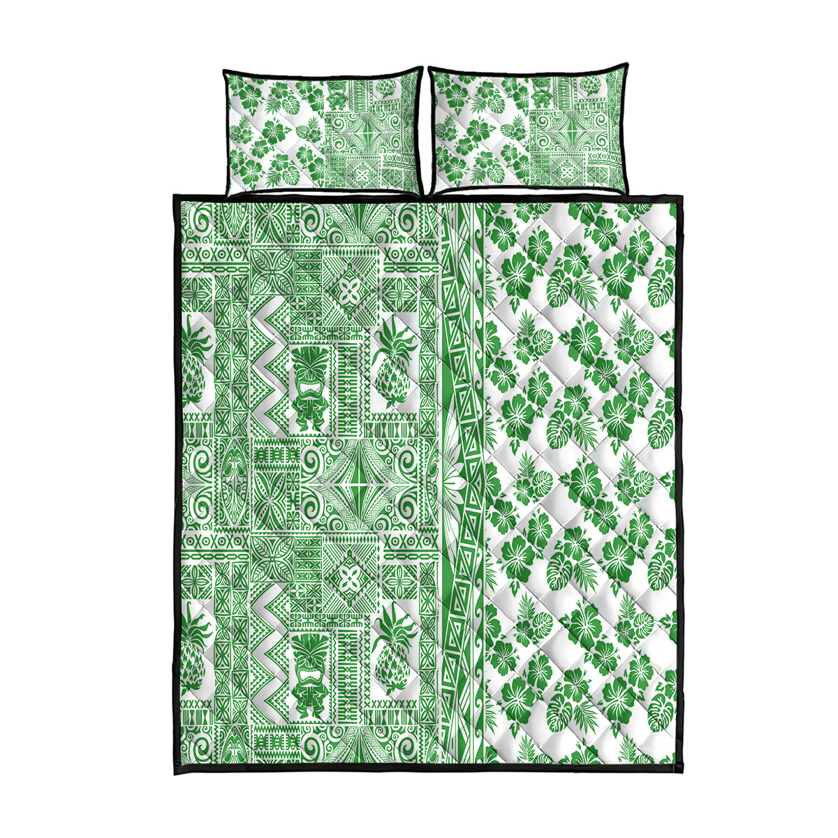 Hawaii Quilt Bed Set Aloha Tropical Plants Tribal Pattern Green Version LT03 Green - Polynesian Pride