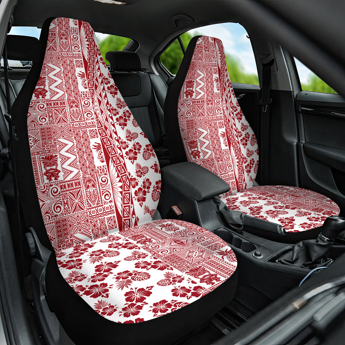 Hawaii Car Seat Cover Aloha Tropical Plants Tribal Pattern Red Version LT03 One Size Red - Polynesian Pride