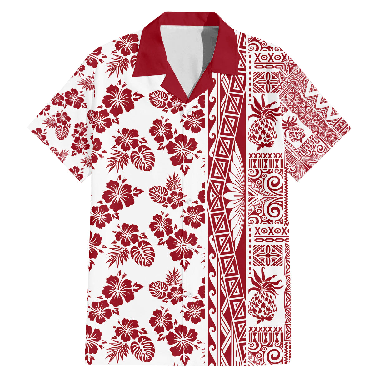 Hawaii Family Matching Mermaid Dress and Hawaiian Shirt Aloha Tropical Plants Tribal Pattern Red Version LT03 Dad's Shirt - Short Sleeve Red - Polynesian Pride