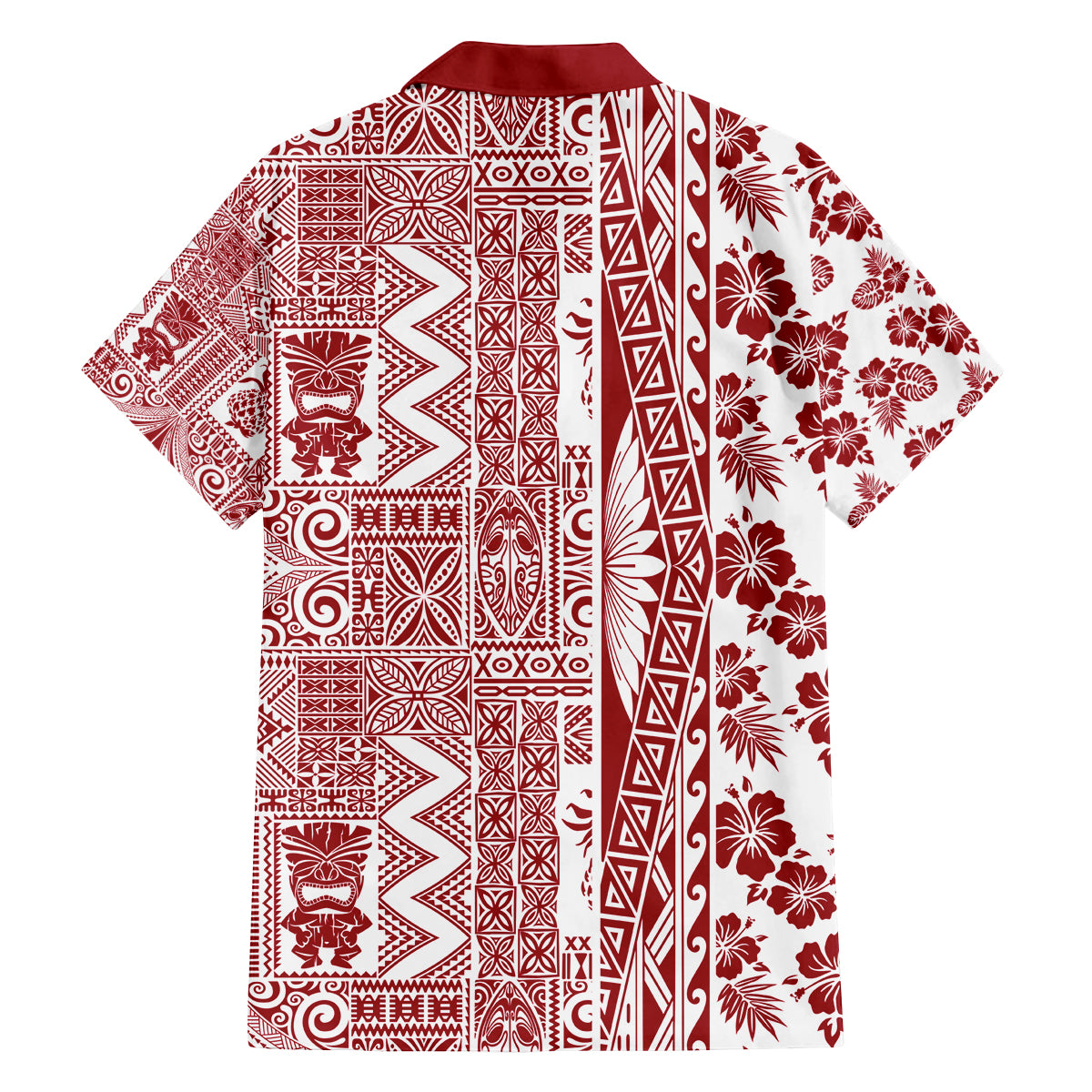 Hawaii Family Matching Off Shoulder Maxi Dress and Hawaiian Shirt Aloha Tropical Plants Tribal Pattern Red Version LT03 - Polynesian Pride