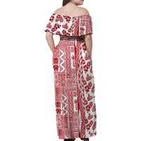 Hawaii Family Matching Off Shoulder Maxi Dress and Hawaiian Shirt Aloha Tropical Plants Tribal Pattern Red Version LT03 - Polynesian Pride